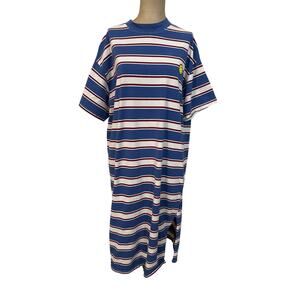 Dressed in LALA Mini Dress Blue & Red Cotton Stripe Short Sleeve Jersey Small